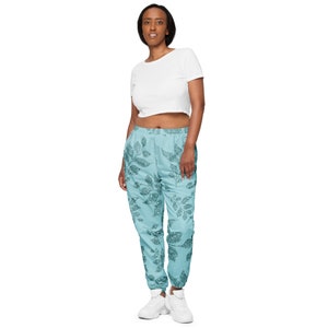 Unisex track pants Polyester Water-Resistant Mesh Lined Blue Floral