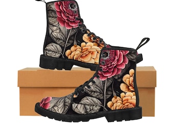 Whimsical Floral & Slightly Creepy Design Women's Canvas Boots