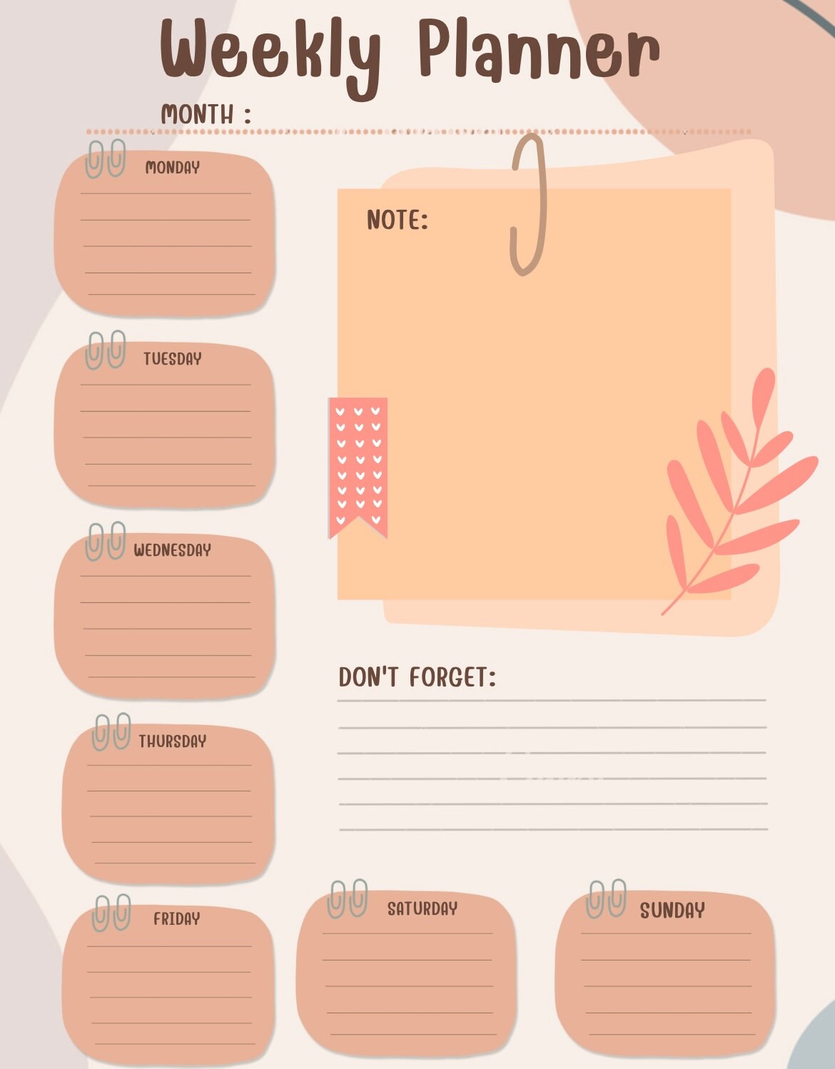 Pink Digital/printable Weekly Planner Pages Bundle 19 Sheets - Etsy