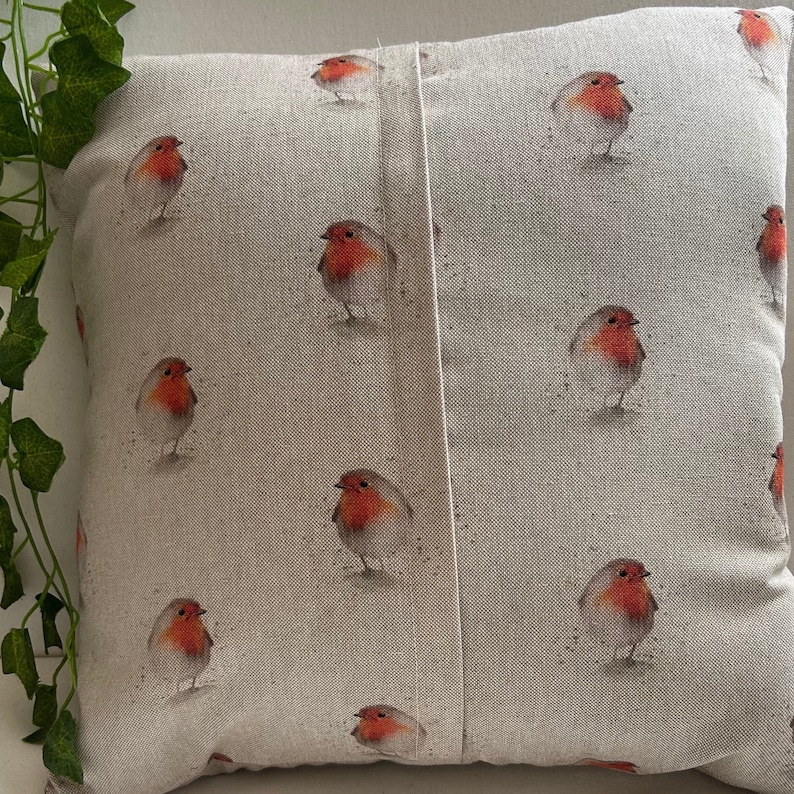 Robin Cushion Cover Linen Look Cotton Robin Bird With Multi Print