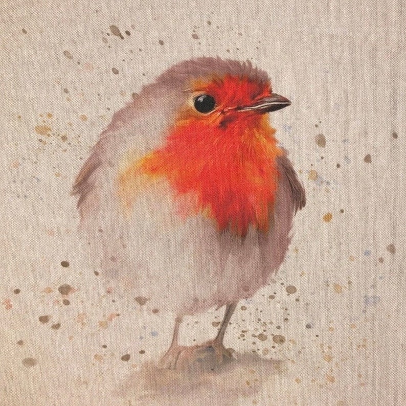 Robin Cushion Cover Linen Look Cotton Robin Bird With Multi Print