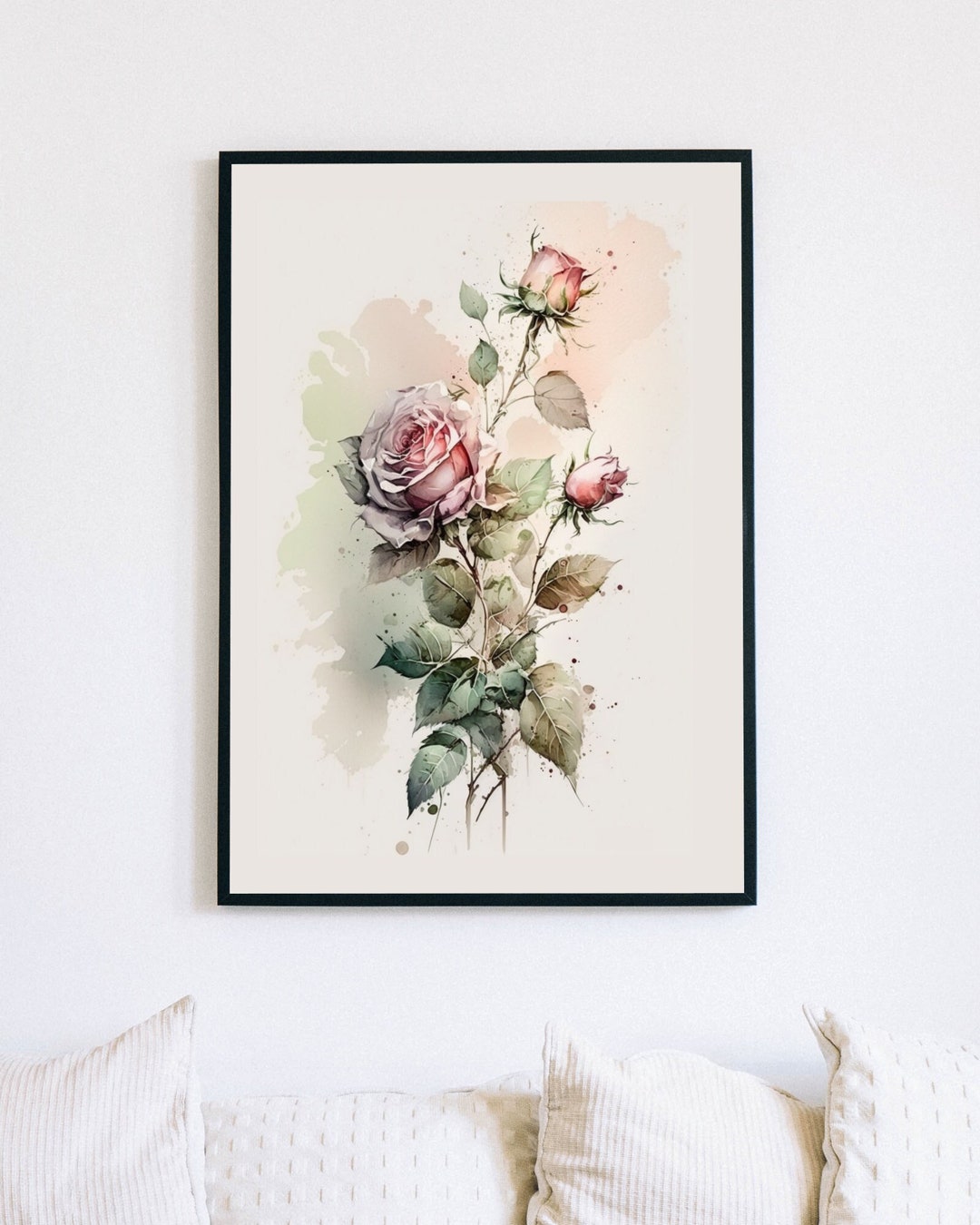 Rose Printable Wall Art, Watercolor Rose, Floral Wall Decor, Pink Roses ...
