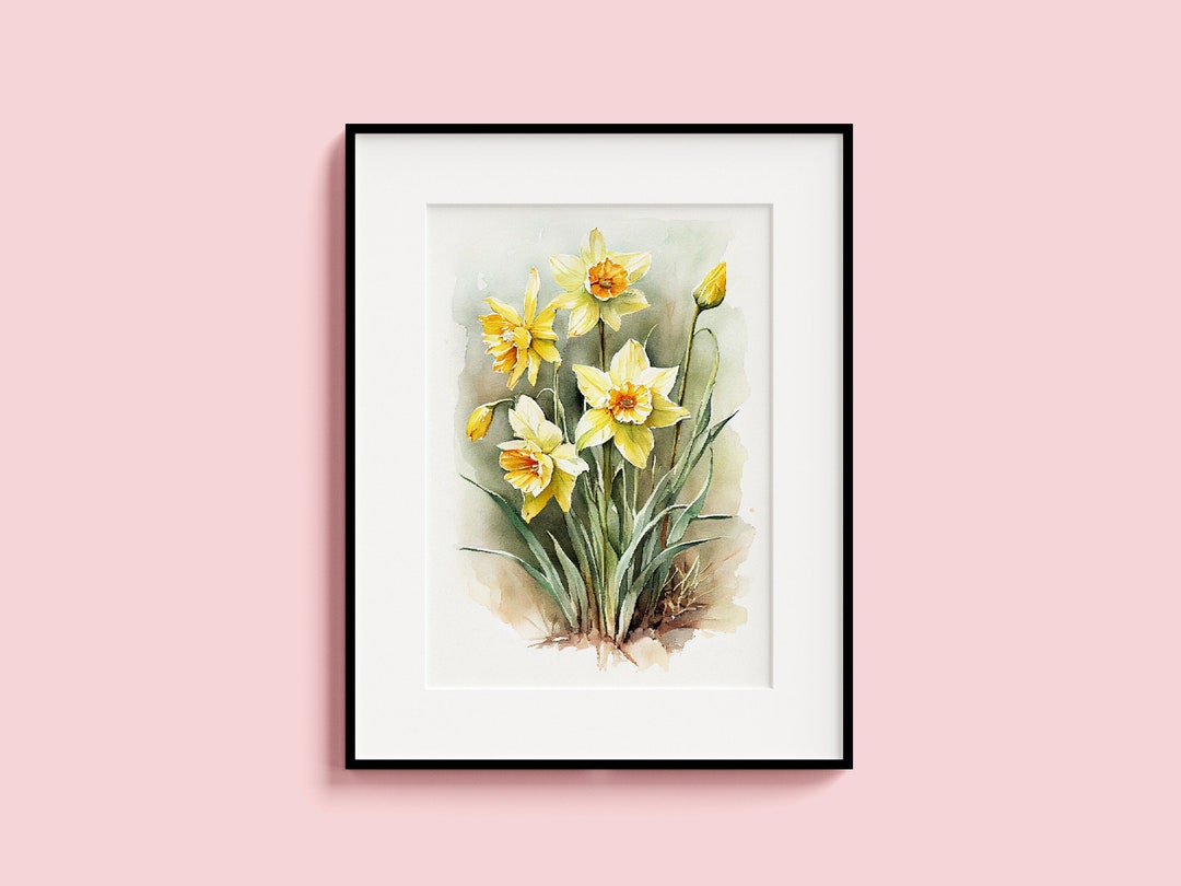 Yellow Daffodil Watercolor Painting, Spring Flower Painting, Easter ...
