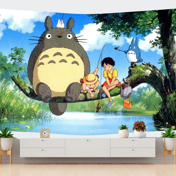 My Neighbor Totoro Tapestry Funny Miyazaki Wall Art Studio Ghibli Decor Anime Print Japanese Manga Unique Birthday Gift Idea for grandson