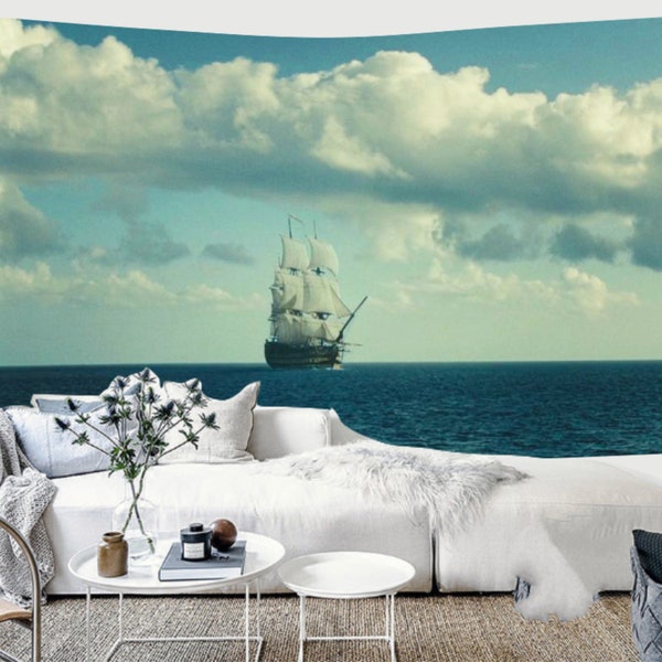 Pirates of the Caribbean Tapestry Movie Tapestry Captain Jack Sparrow Wall Art Black Pearl Ship  Wall decor Gift for Father poster art