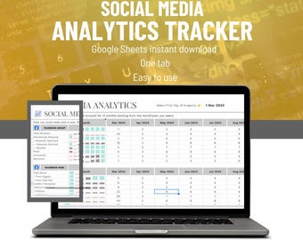 Analysspårning för sociala medier, Google Sheets 12-månaders efterprestandagranskning, mall för marknadsföringsplanerare för Facebook och Instagram, kalkylblad