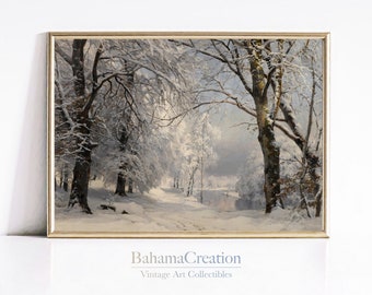 Pintura de paisaje nevado invernal apagado / Impresión de árbol nevado / Impresión de bosque invernal / Impresión de invierno vintage / Arte mural invernal campestre / IMPRIMIBLE