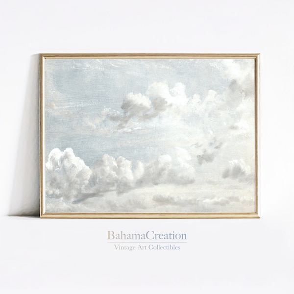 Vintage Cloud Painting | Neutral Muted Wall Art | Country Farmhouse Home Decor | Earth Tone Wall Art | Antique Oil Painting | PRINTABLE