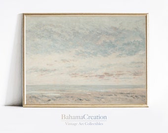 Neutral Seascape Vintage Wall Art | Antique Beach Oil Painting | Pastel Coastal Seascape Art Print | Beach Cottage Home Decor | PRINTABLE