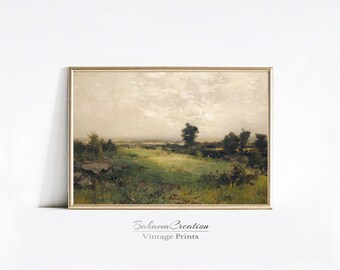 Vintage Rustic Country Landscape Painting PRINTABLE | Earth Tone Wall Art | Rustic Antique Oil Painting | Farmhouse Wall Decor | Art Print