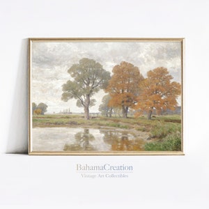 Impresión de paisaje de otoño de país rústico / pintura al óleo de paisaje de otoño vintage / arte de pared cambiante impresión digital / arte de pared de lago de otoño IMPRIMIBLE