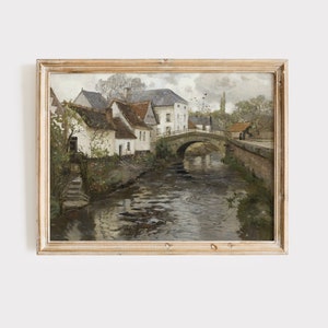 Vintage Muted European Landscape Painting | Earth Tone Wall Art | Rustic Antique Oil Painting | Farmhouse Wall Decor | Fine Art PRINTABLE