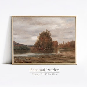 Impresión artística rústica antigua de otoño / Pintura al óleo de paisaje otoñal vintage / Arte vintage IMPRIMIBLE / Impresión artística decorativa de lago otoñal DESCARGA DIGITAL