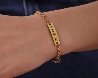 Personalized Engraved Bracelet | Customized 18k Gold Bar Bracelet | Family Name Bracelet | Chain Bracelet | Adjustable Bracelet | Gift Idea