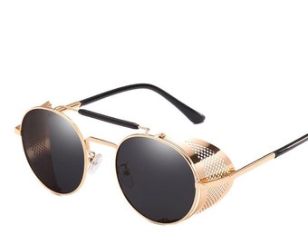 Rétro Steampunk lunettes de soleil personnalité pare-brise cadre rond couleur Film réfléchissant Cool lentille chevalier lunettes Protection UV400