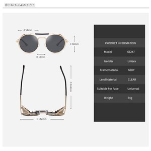 Gafas de sol Retro Steampunk, marco de parabrisas con personalidad, película de Color redondo, lentes geniales reflectantes, gafas de caballero, protección UV400 imagen 9