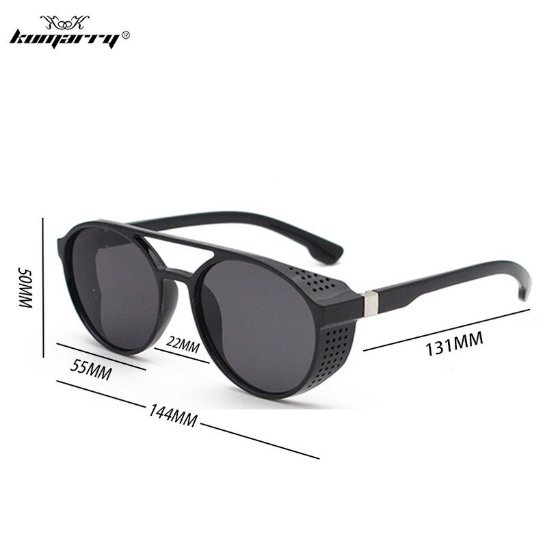 Lunettes de soleil polarisées Rivet Punk uniques, marque de luxe pour femmes, cadre de bouclier noir, lunettes de soleil rondes, nuances Hip Hop féminines image 9