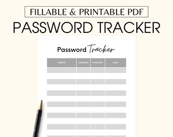 Minimalist Password Tracker Printable, Fillable Password Keeper (PDF)