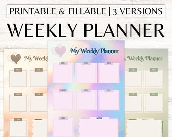 Colorful Weekly Planner Printable, Fillable Study Planner (Digital Download)