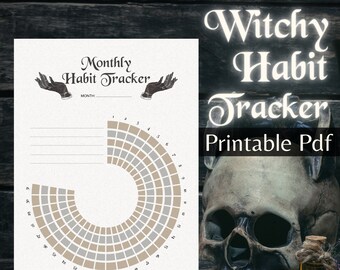 Gothic Witchy Monthly Habit Tracker, Printable PDF, A4 A5 US Letter
