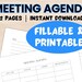 Printable &amp; Fillable Meeting Agenda Meeting Notes Printable, Meeting ...