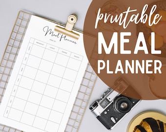 Minimal Weekly Meal Planner Printable, Food Tracker (PDF)
