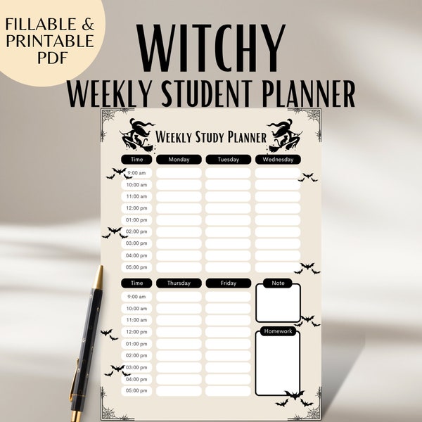 Gothic Witchy Student Planner Printable Gothic Planner, Witch Planner, Goth Planner, College Planner, Study Planner, Homeschool Planner