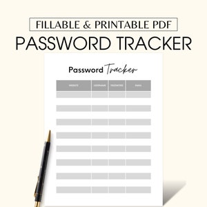 Minimalist Password Tracker Printable Password Template, Password Book, Password Log, Password Keeper, Password Printable & Fillable Pdf