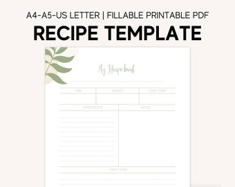 Floral Recipe Template PRINTABLE Blank FILLABLE Recipe Page, DIGITAL Recipe Book, Home Cook Book Journal, Recipe Organizer, Recipe Sheet