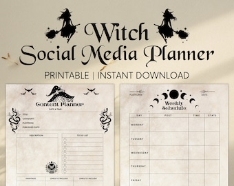 Gothic Witch Social Media Planner, Printable Content Organizer (A4 A5 Letter)