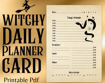 Goth Witchy Daily Planner Card, Printable Hourly Schedule (PDF)