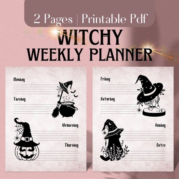 Gothic Witchy Weekly Planner Printable Pdf Witch Planner, Goth Planner, Witch Journal, Halloween Planner, Witch Junk Journal, A4 A5 Letter