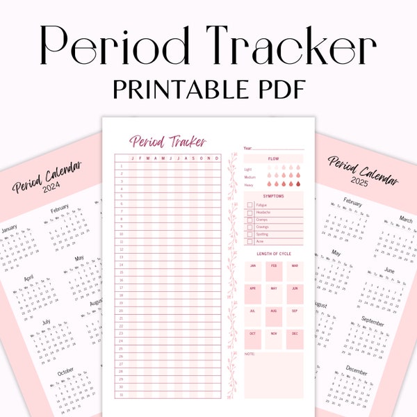 Floral Pink Period Tracker Period Journal Printable 2024-2025 Period Calendar, Self Care Planner, Symptom Tracker, Ovulation Tracker