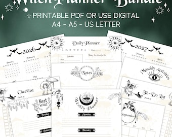Gothic Witch Planner Bundle, Daily, Weekly, Monthly (2026-2027) (Digital Download)