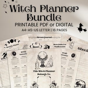 2025-2026 Gothic Witchy Planner, Printable Tarot Journal, Daily Weekly Monthly Pages, Witchy Calendar, Dark Academia Organizer