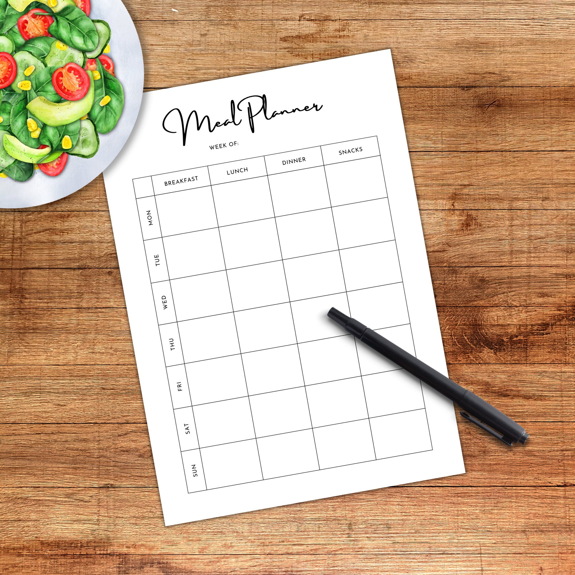 Minimal Weekly Meal Planner Printable, Food Tracker (PDF) - Etsy
