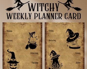 Gothic Witchy Weekly Planner Card Printable Pdf Witch Planner Card, Goth Planner, Witch Journal, Halloween Planner, Witch Junk Journal