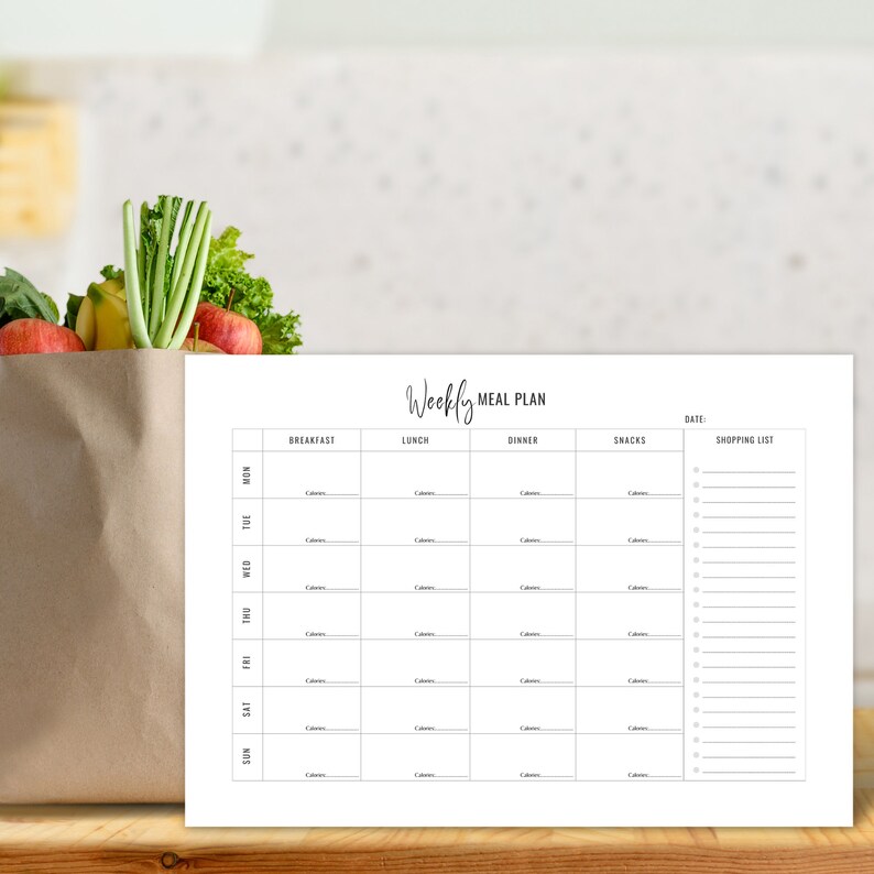 Printable Weekly Meal Planner, Minimalist Food Diary (PDF) - Etsy