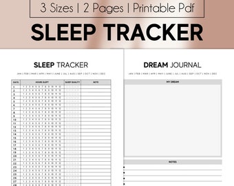 Monthly Sleep Tracker, Dream Journal Printable (PDF)