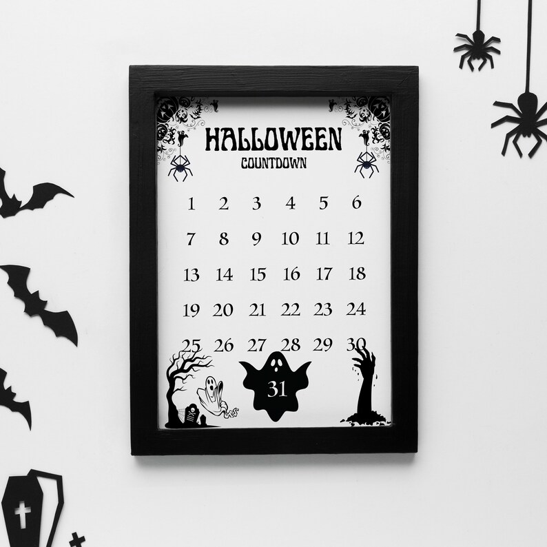 Halloween Countdown Calendar Printable Halloween Wall Art Etsy