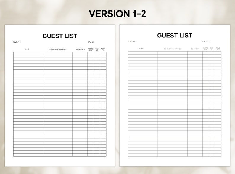 Printable Guest List Template RSVP Tracker Printable Event Planner Log ...