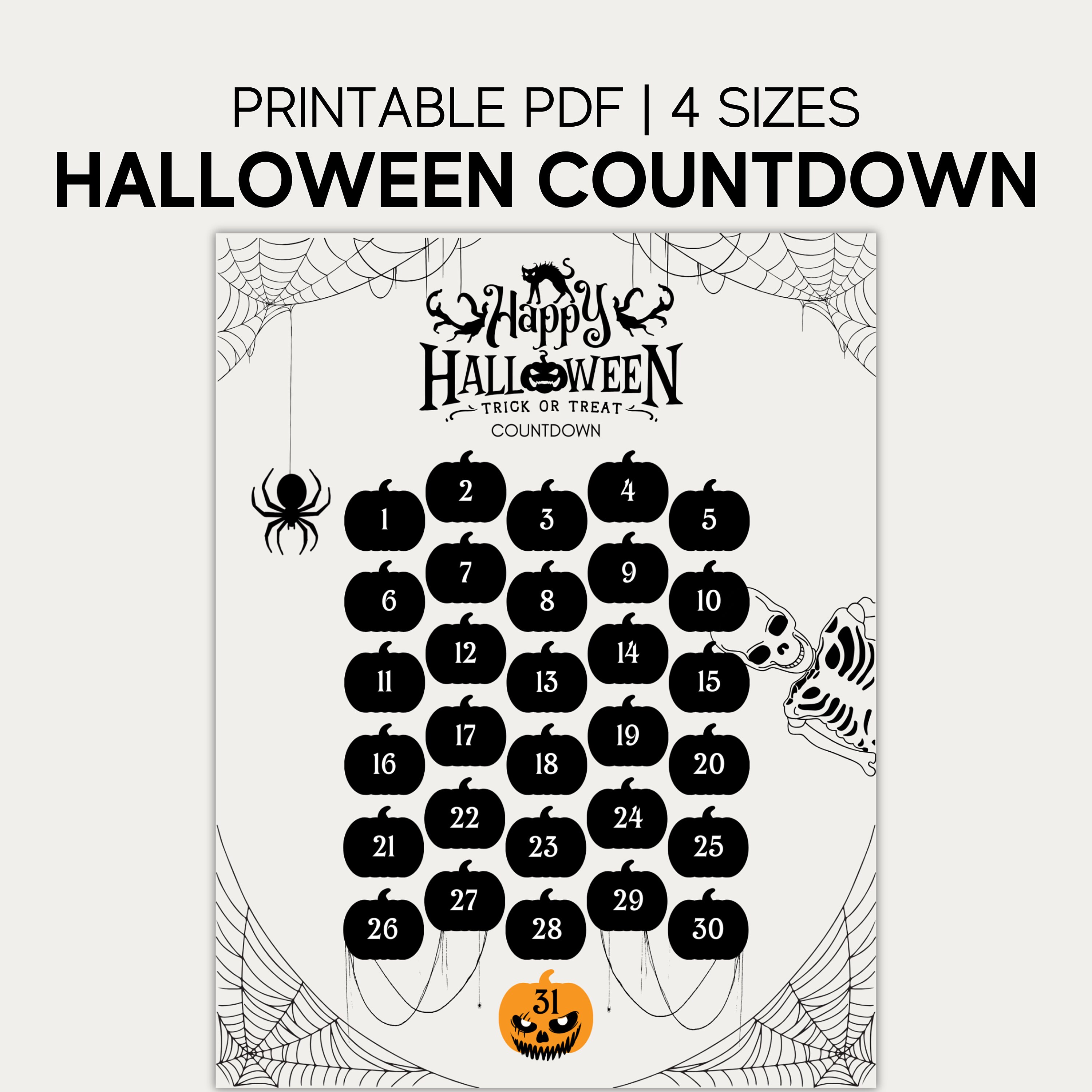 Halloween Countdown Calendar Printable Halloween Wall Art, Halloween