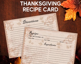 Thanksgiving Blank Recipe Card Printable, Digital Thanksgiving Recipe Card Template, Recipe Template, Fall Recipe Card, Holiday Recipe Card