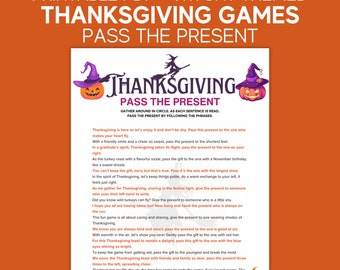 Witchy Friendsgiving Games Printable Thanksgiving Witch Pass The Present Game, Thanksgiving Group Game, Thanksgiving Games for Family