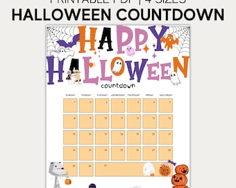 Calendrier compte à rebours Halloween pour enfants à imprimer, art mural Halloween, activités d'Halloween, décoration effrayante, calendrier octobre, Halloween de l'Avent