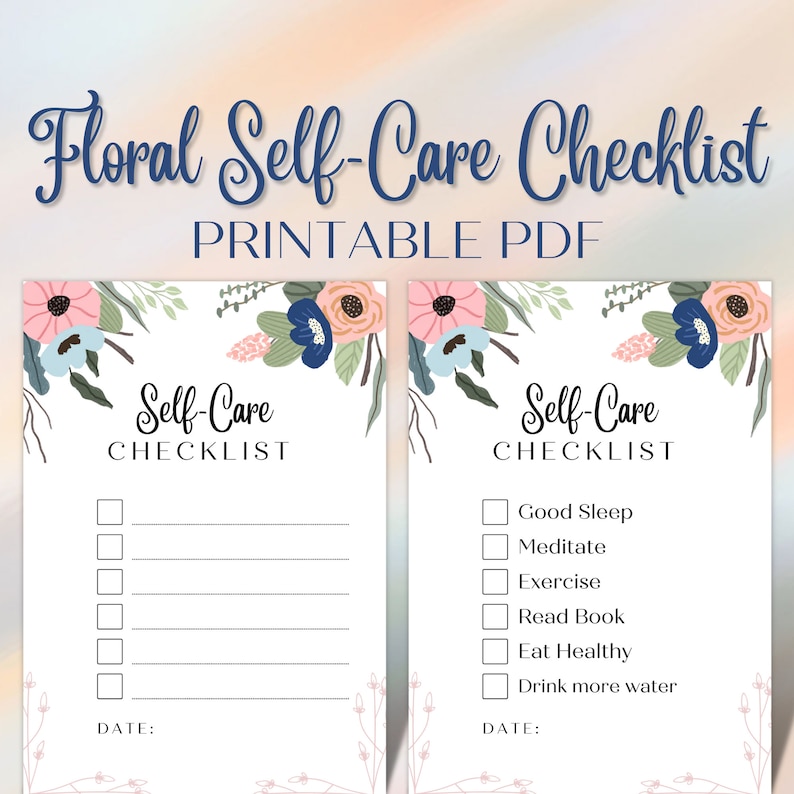Curated visual reference: Visual Reference: Floral Self Care Checklist Daily Routine Printable Pdf