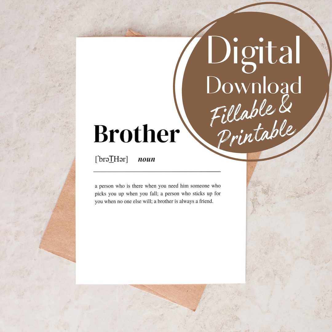 Brother Definition Card Printable Fillable PDF Greeting Card, Gifts for Brother, Brother Present