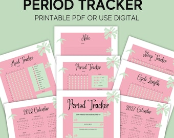 Floral Period Tracker Printable, 2026-2027 Calendar, Mood & Sleep Journal (Digital Download)