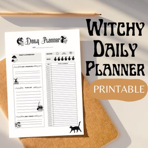 Witchy Daily Planner Printable Goth Planner Hourly Planner, Witch Planner, Gothic Planner, Downloadable Planner, A4 A5 US Letter Sizes