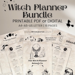 2026-2027 Witchy Planner Bundle, Gothic Grimoire, Tarot Journal (Printable PDF)